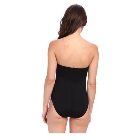 La Blanca Core Solid Bandeau One Piece Shirred Swimsuit Black Size 12 - Picture 2 of 9